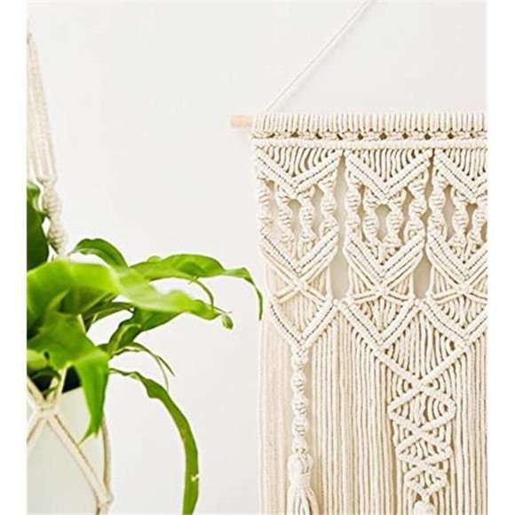 2 Pcs Macrame Woven Wall Hanging Boho Home Chic Bohemian Geometric Art Decor - Picture 3 of 5
